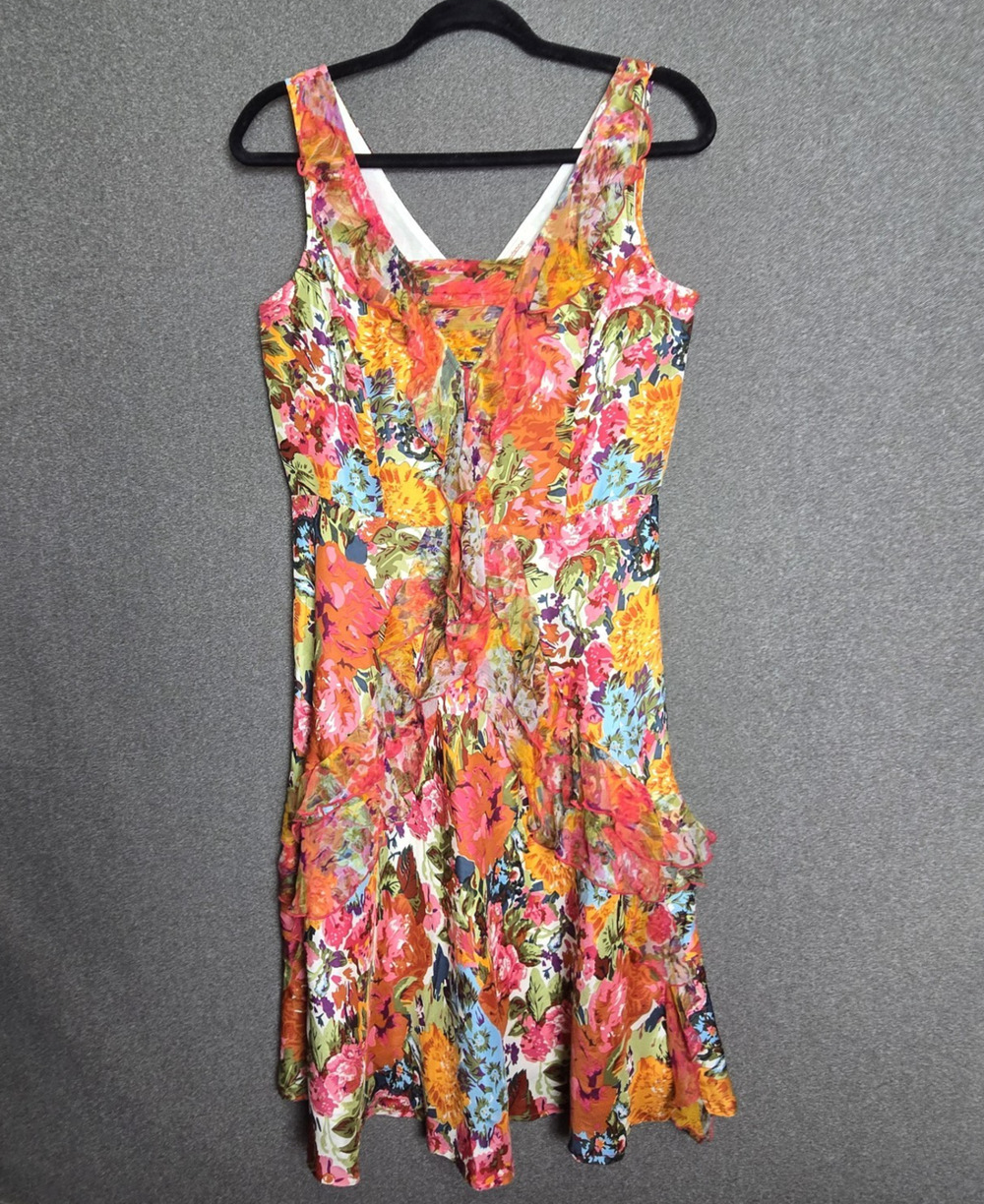 Sundance Dress Women 6 Red Orange Floral Havana Silk Midi READ